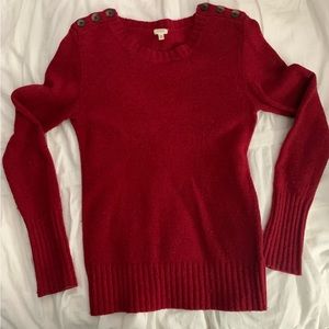 JCrew Dark Red, Crew Neck Wool Sweater - 3 button detail on each shoulder.
